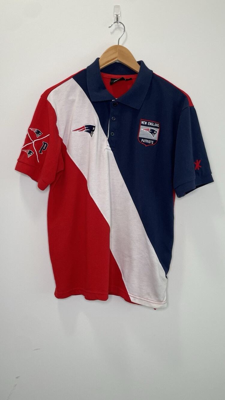 NFL Klew New England Patriots Rugby Polo Short Sleeve Shirt Red White Blue L